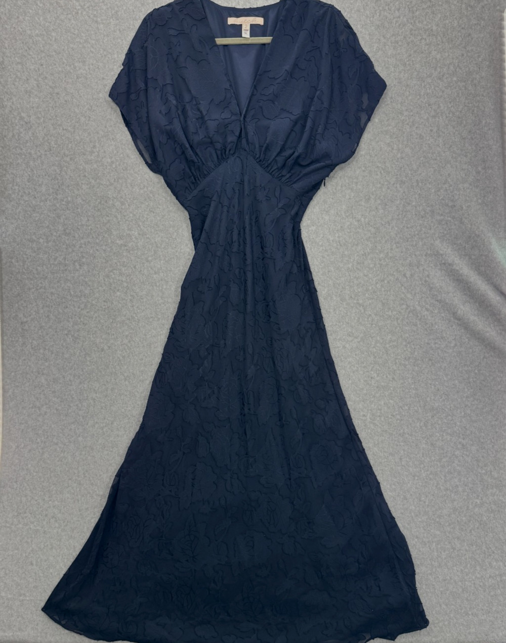 Anthropologie Hutch Lindy Maxi Dress Gown Sz 2 Navy Blue Floral Burn Out Texture